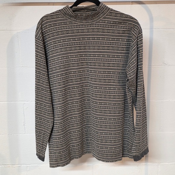 L.L. Bean Tops - L.L. Bean Vintage Fair Isle Mock Neck Cotton Knit Top Grey Womens XL Gorpcore